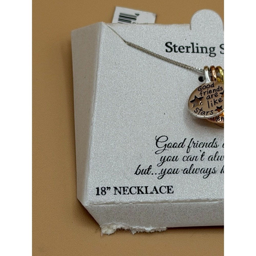 Timeless 925 Sterling Silver Good Friends Stars 18in Charm Necklace - Picture 3 of 10
